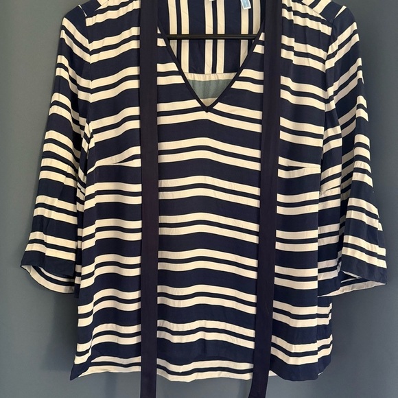 Draper James Tops - Draper James Navy & Cream Striped V-Neck Blouse Size 10